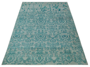 Antique design 6.5x10 Silver and Blue Traditional Hand Knotted wool Area Rug