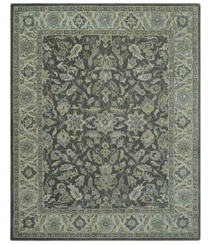 Antique Design 8x10 Charcoal and Beige Traditional Floral Hand Tufted rug