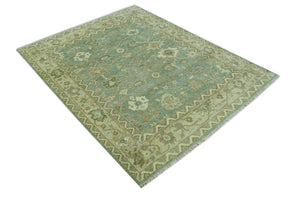 Antique design 8x10 Green and Beige Traditional Oriental Oushak wool area rug
