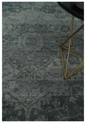 Antique Design Charcoal and Silver Traditional Medallion Custom Made wool Area Rug