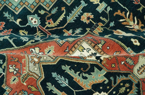 Antique Design Rust, Teal and Green Fine Hand knotted Traditional Heriz 9x12 wool area rug