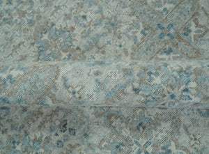 Antique Distress finish Silver, Teal and Brown Hand Knotted Traditional 8x10 wool Rug