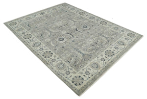 Custom Made Traditional Antique Distressed Gray and Beige Hand Knotted Wool Area Rug