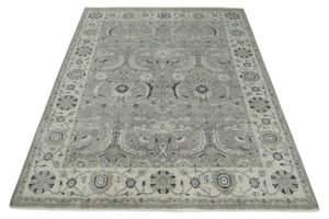 Custom Made Traditional Antique Distressed Gray and Beige Hand Knotted Wool Area Rug