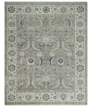 Custom Made Traditional Antique Distressed Gray and Beige Hand Knotted Wool Area Rug