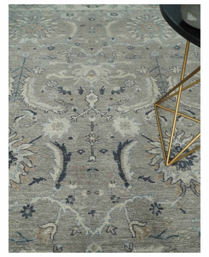 Custom Made Traditional Antique Distressed Gray and Beige Hand Knotted Wool Area Rug
