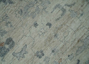 Antique Distressed look Beige and Charcoal Low Pile Multi Size Oushak wool Area Rug