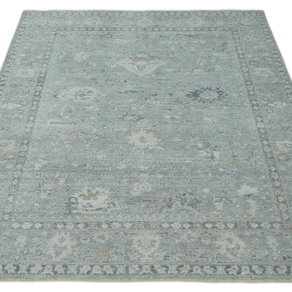 Distressed finished 8x10 Gray and Silver Low Pile wool Rug