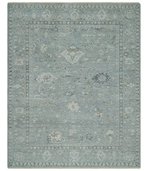 Distressed finished 8x10 Gray and Silver Low Pile wool Rug