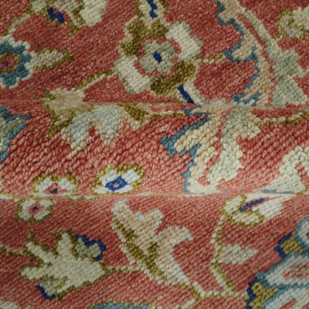 Antique Floral Style Rust, Teal, Ivory and Olive Hand Knotted Oriental Oushak 8x10 Wool Area Rug