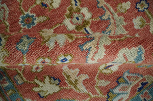 Antique Floral Style Rust, Teal, Ivory and Olive Hand Knotted Oriental Oushak 8x10 Wool Area Rug