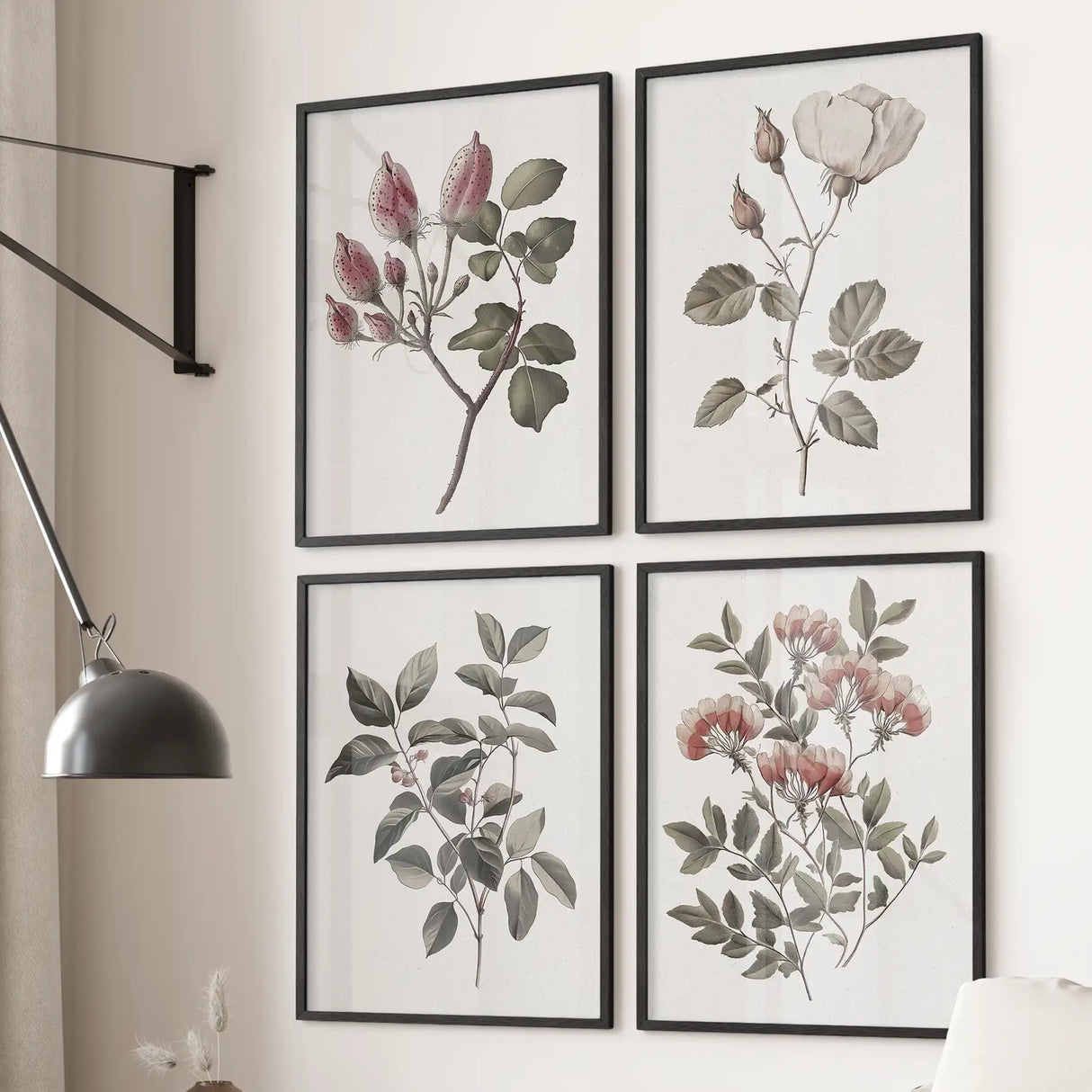Vintage Floral Set of 4 Prints. Botanical Wall Art