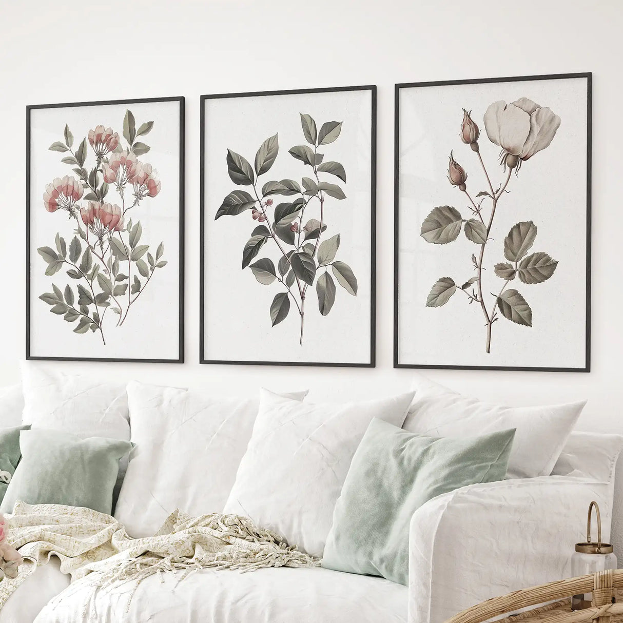 Set of 3 Floral Posters. Rose Flower Vintage Wall Art