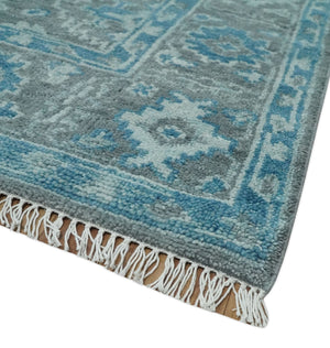Antique Gray and Blue Hand Knotted 8x10 Oushak Turkish Wool Area Rug