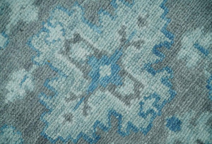 Antique Gray and Blue Hand Knotted 8x10 Oushak Turkish Wool Area Rug