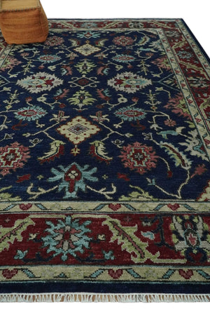 Hand Knotted Blue and Maroon Traditional Oriental Oushak Custom Made Wool Area Rug