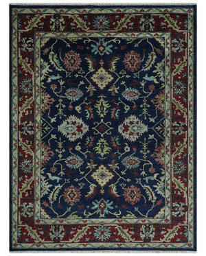 Hand Knotted Blue and Maroon Traditional Oriental Oushak Custom Made Wool Area Rug
