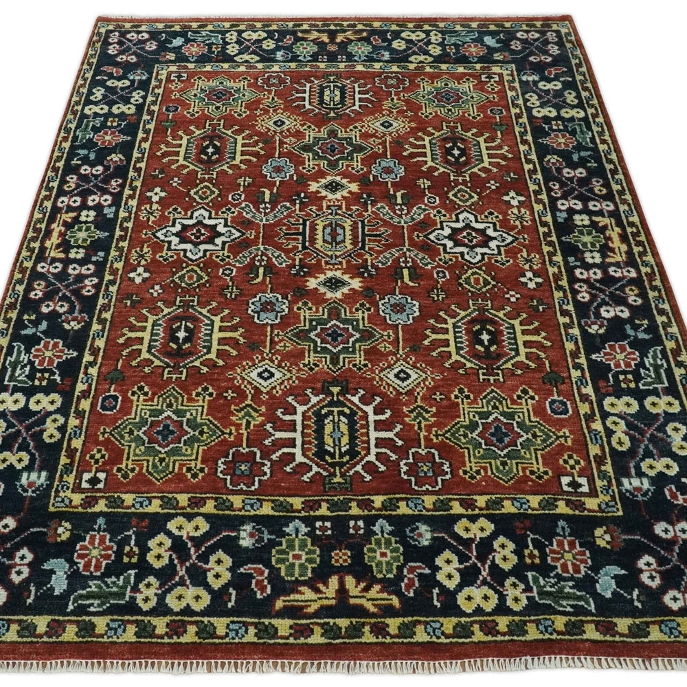 Antique Hand Knotted Rust and Black Traditional Persian Custom Made Wool Area Rug