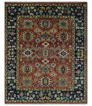 Antique Hand Knotted Rust and Black Traditional Persian Custom Made Wool Area Rug