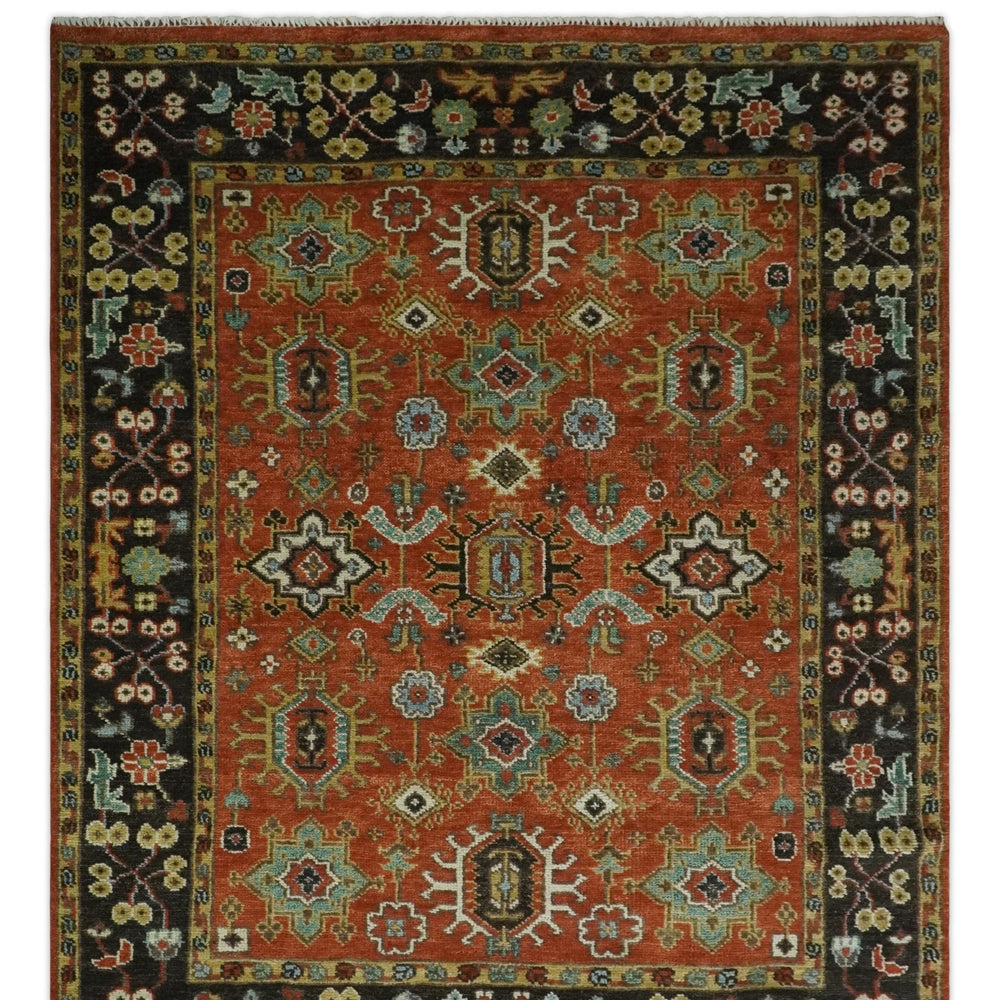 Custom Made Hand Knotted Rust and Black Traditional Wool Rug