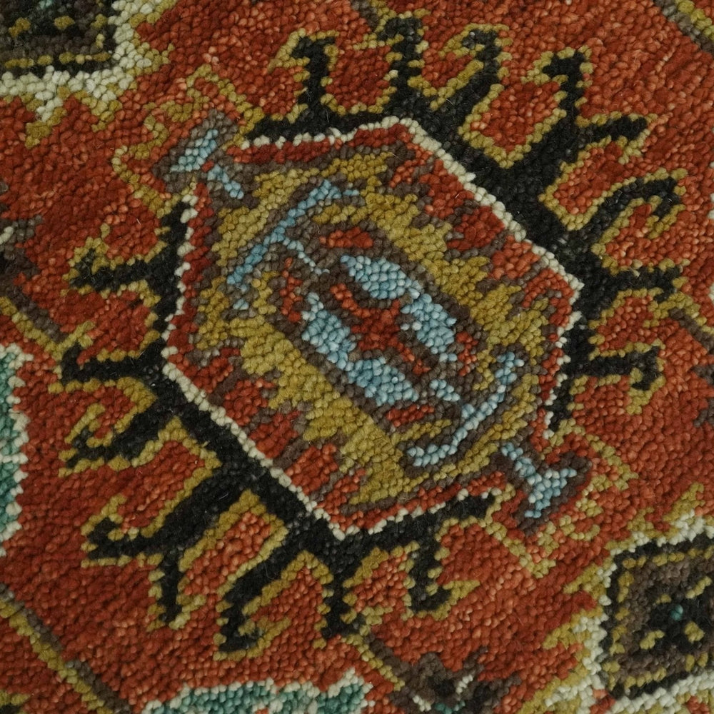 Custom Made Hand Knotted Rust and Black Traditional Wool Rug