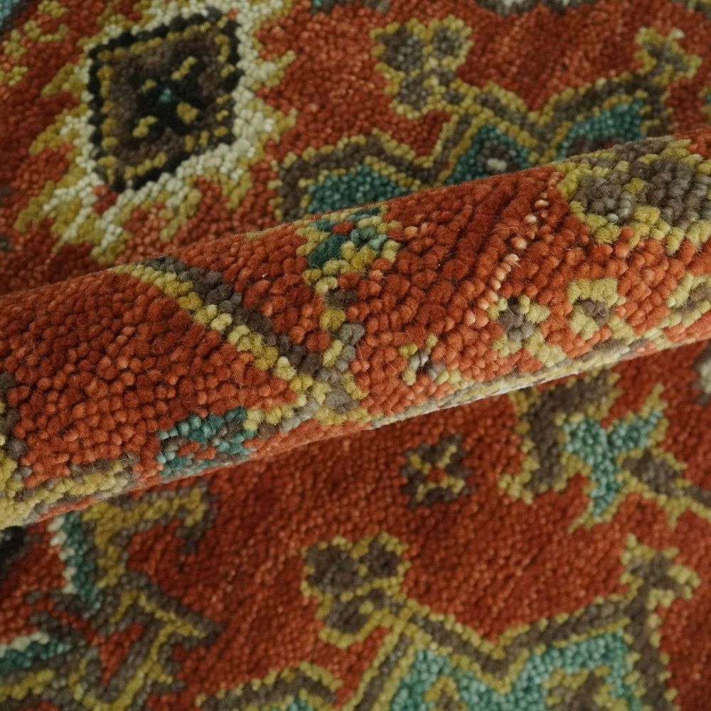 Custom Made Hand Knotted Rust and Black Traditional Wool Rug