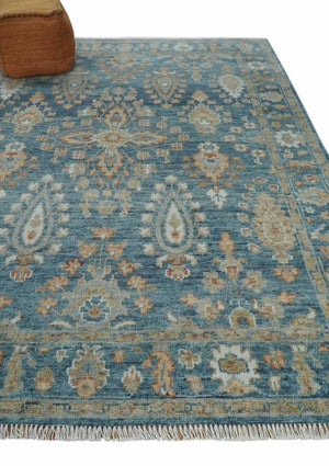 Antique Hand Knotted 8x10 Blue, Beige and Rust Traditional Oushak Wool Rug | TRD2782810S