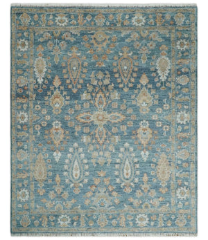 Antique Hand Knotted 8x10 Blue, Beige and Rust Traditional Oushak Wool Rug | TRD2782810S