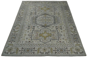 Distressed Traditional Turkish Hand Knotted Gray Custom Made wool Area Rug