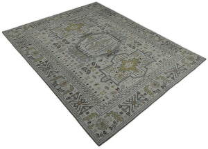 Distressed Traditional Turkish Hand Knotted Gray Custom Made wool Area Rug
