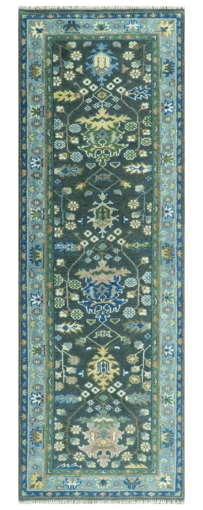 Antique Design Hand Knotted Green Moss and Blue Turkish Oushak Custom Made Wool Area Rug