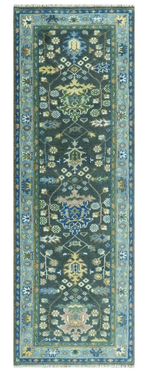 Antique Design Hand Knotted Green Moss and Blue Turkish Oushak Custom Made Wool Area Rug