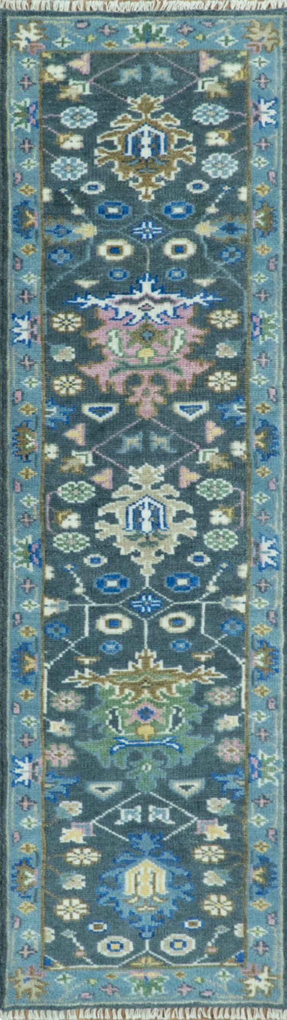 Antique Design Hand Knotted Green Moss and Blue Turkish Oushak Custom Made Wool Area Rug