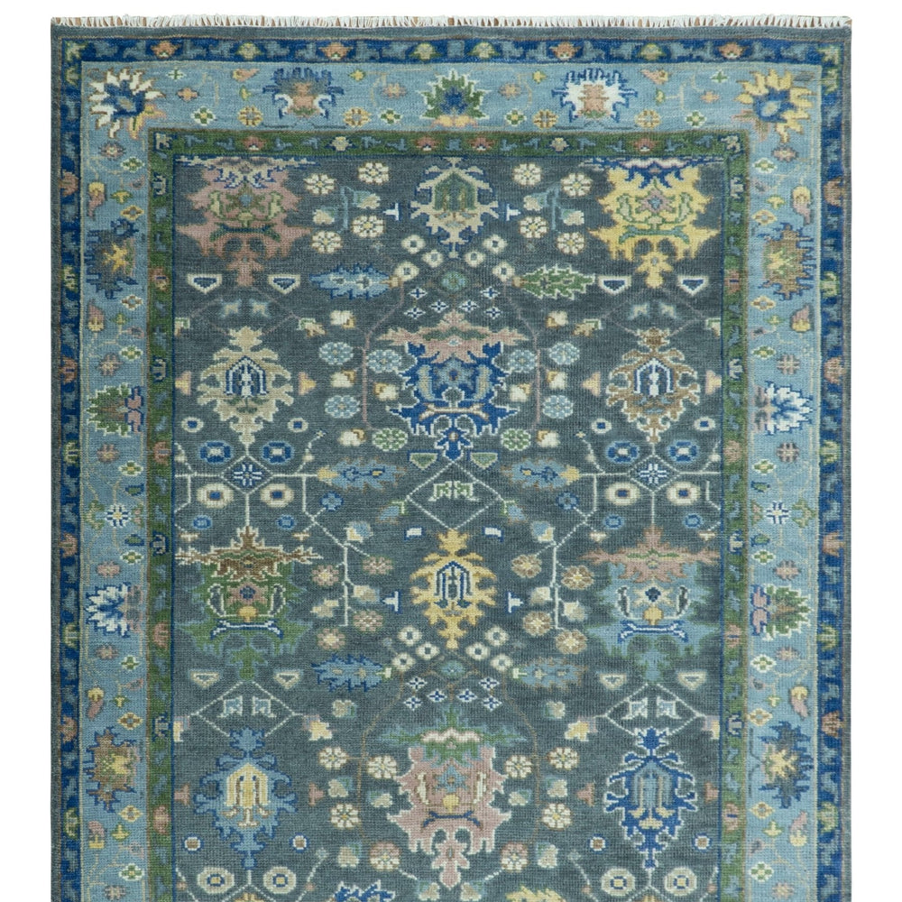 Antique Design Hand Knotted Green Moss and Blue Turkish Oushak Custom Made Wool Area Rug