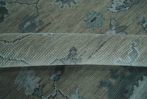 Antique Hand Knotted Beige, Charcoal and Silver Traditional Oushak wool Area Rug
