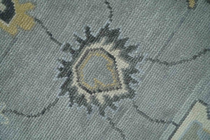 Antique Hand Knotted Silver and Charcoal Traditional Floral Oushak Wool Area Rug