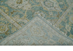 Hand Knotted Traditional Turkish Oushak Blue And Beige Wool Rug