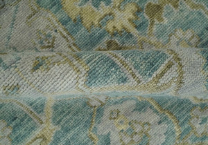 Hand Knotted Traditional Turkish Oushak Blue And Beige Wool Rug