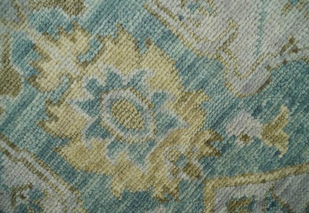 Hand Knotted Traditional Turkish Oushak Blue And Beige Wool Rug