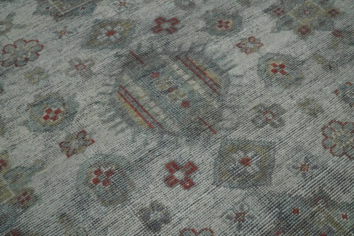 Distressed Hand Knotted Traditional  Silver and Rust Custom Made Wool Area Rug