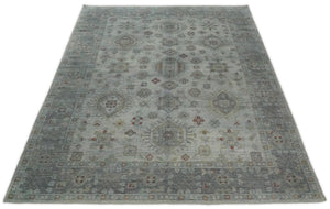Distressed Hand Knotted Traditional  Silver and Rust Custom Made Wool Area Rug