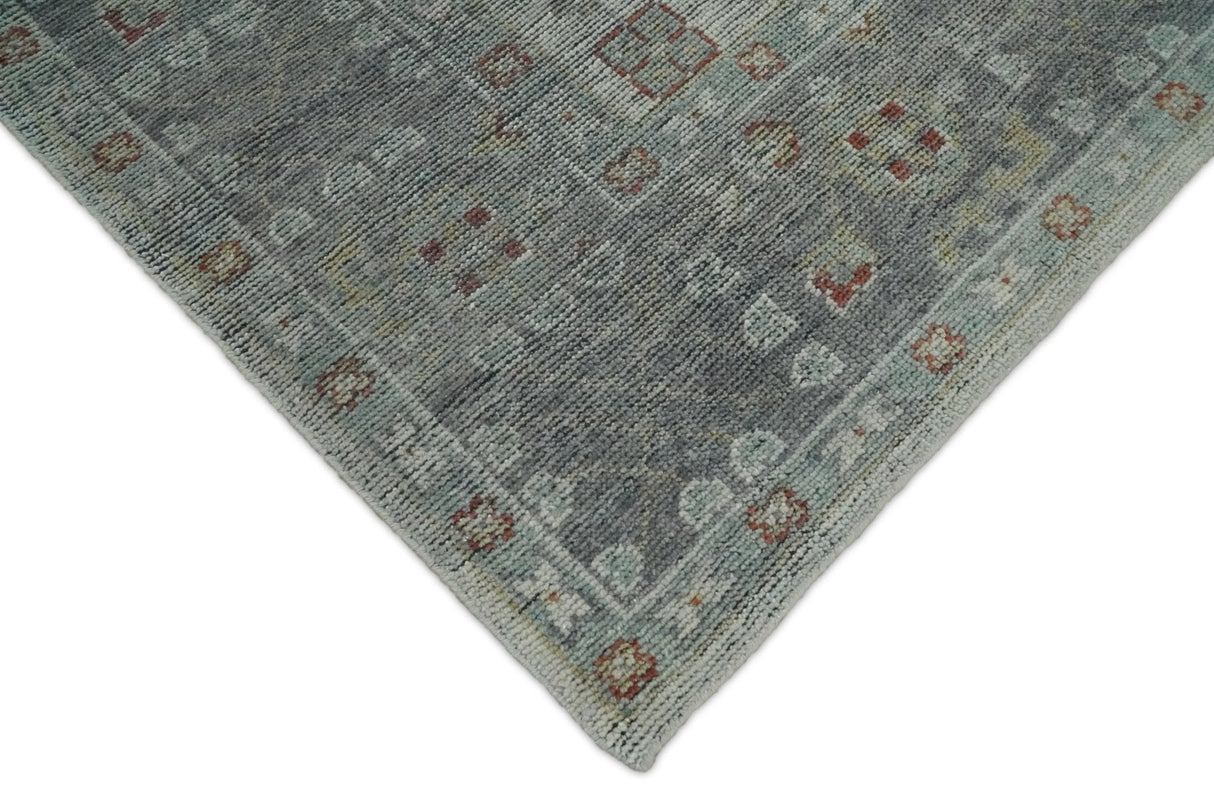 Distressed Hand Knotted Traditional  Silver and Rust Custom Made Wool Area Rug
