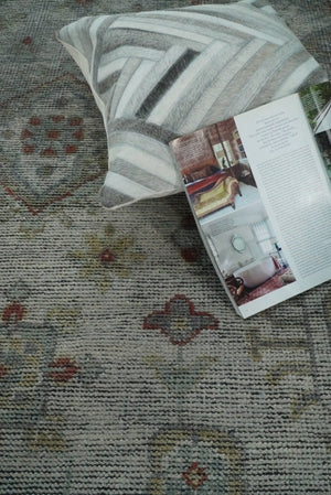 Distressed Hand Knotted Traditional  Silver and Rust Custom Made Wool Area Rug