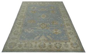 Antique look Charcoal and Beige Hand knotted Traditional Oushak wool Area Rug