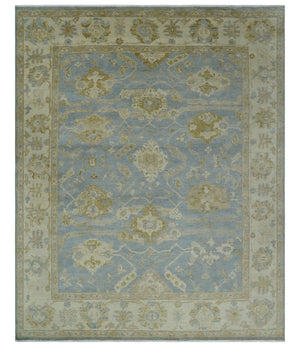 Antique look Charcoal and Beige Hand knotted Traditional Oushak wool Area Rug