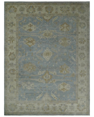 Antique look Charcoal and Beige Hand knotted Traditional Oushak wool Area Rug