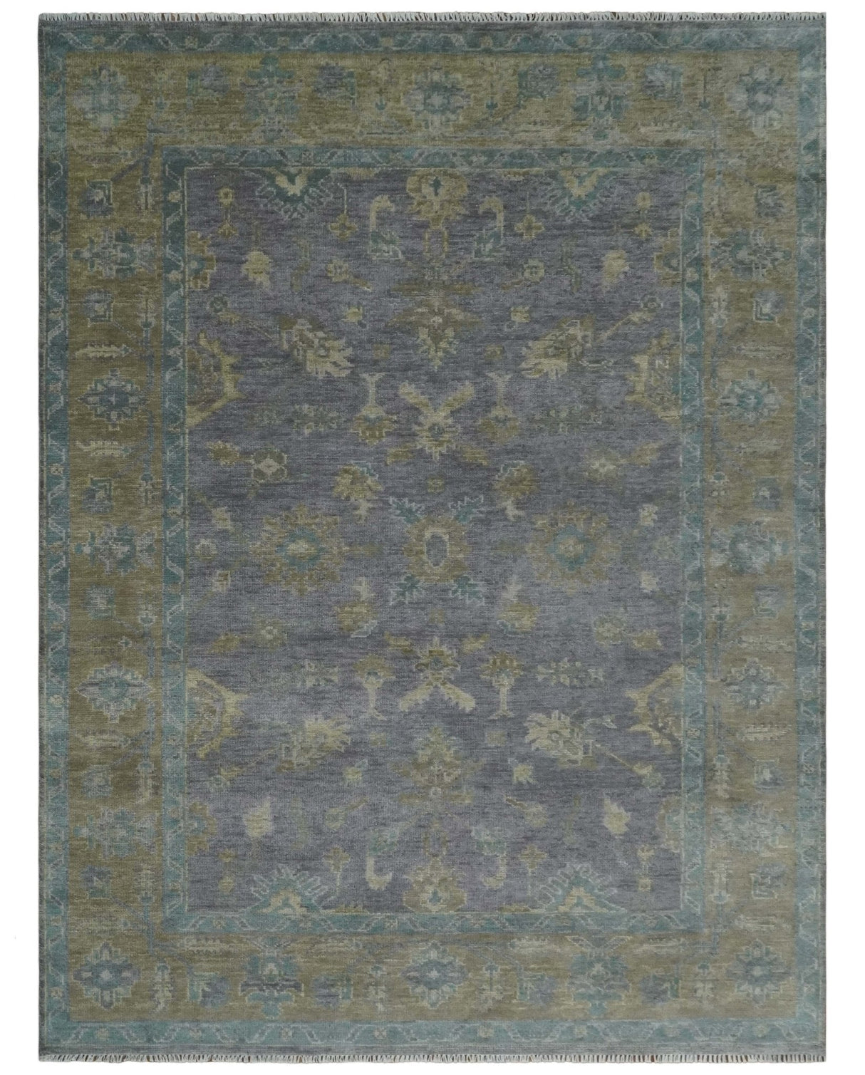 Antique look Charcoal and Olive Hand Knotted 9x12 Traditional Oushak Wool Area Rug