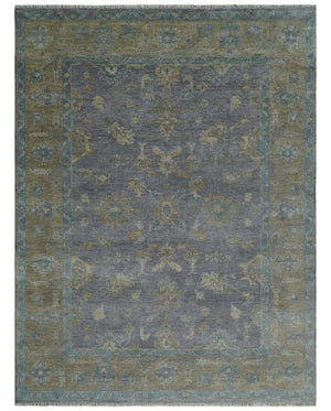 Antique look Charcoal and Olive Hand Knotted 9x12 Traditional Oushak Wool Area Rug