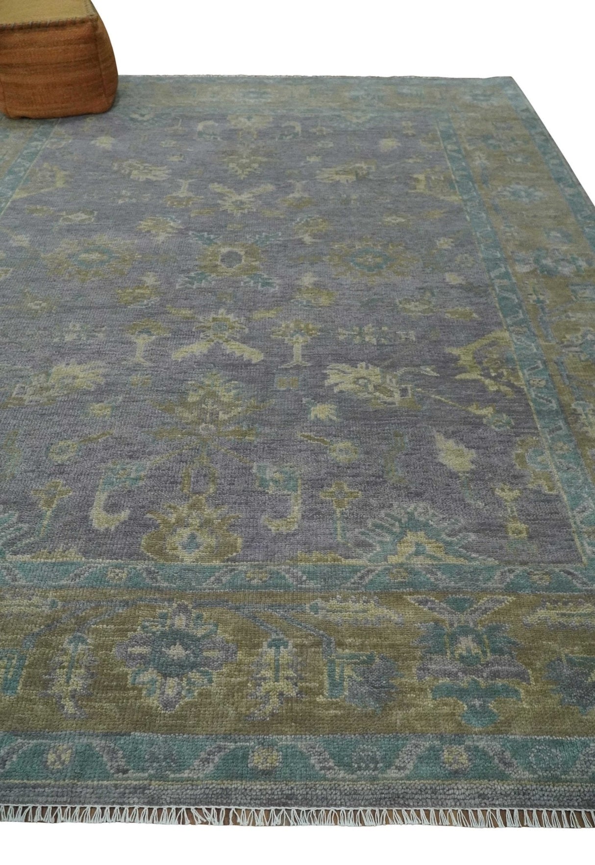 Antique look Charcoal and Olive Hand Knotted 9x12 Traditional Oushak Wool Area Rug