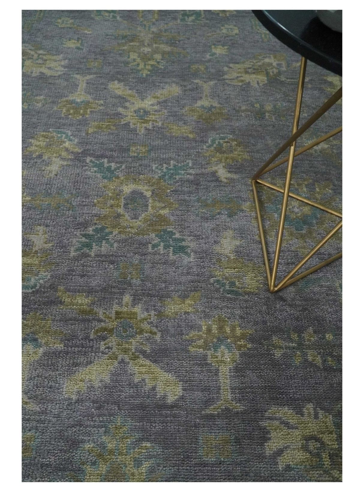 Antique look Charcoal and Olive Hand Knotted 9x12 Traditional Oushak Wool Area Rug